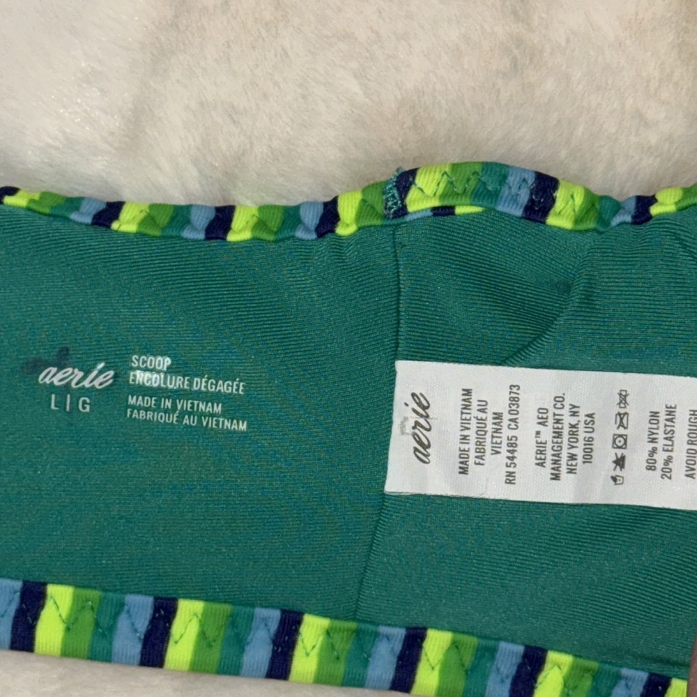 Aerie Striped Bikini SET Triangle Top L & Bikini Brief S Women’s Green & Blue - Picture 6 of 10